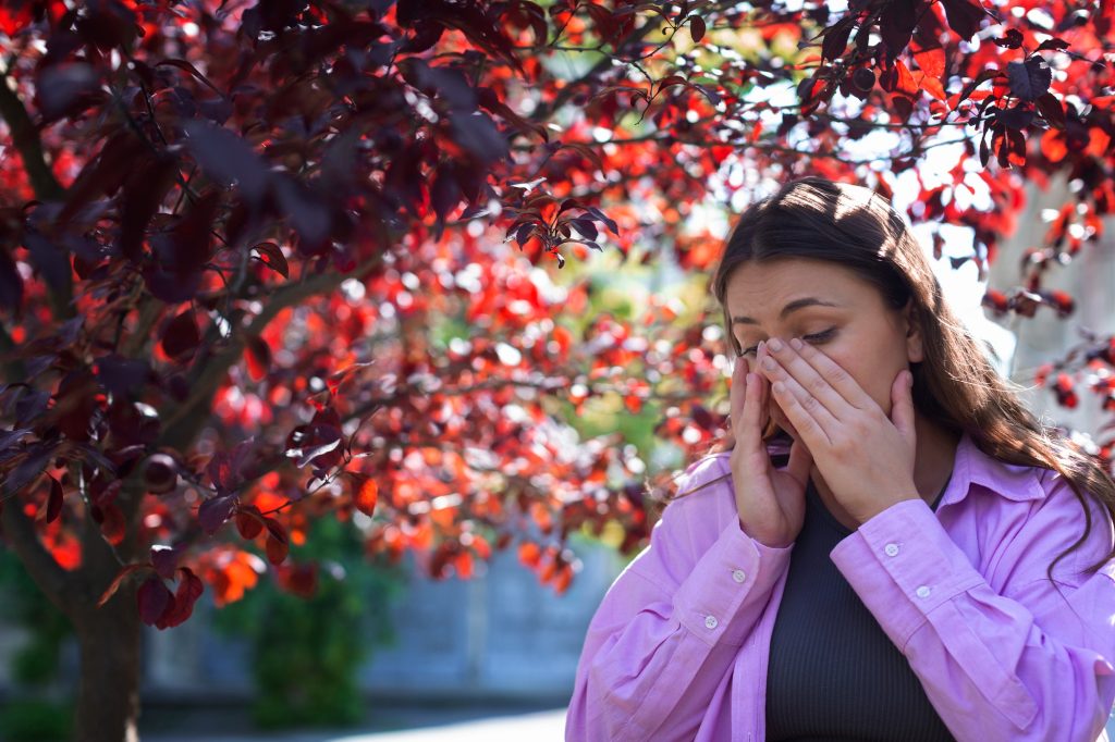 Woman running nose allergy