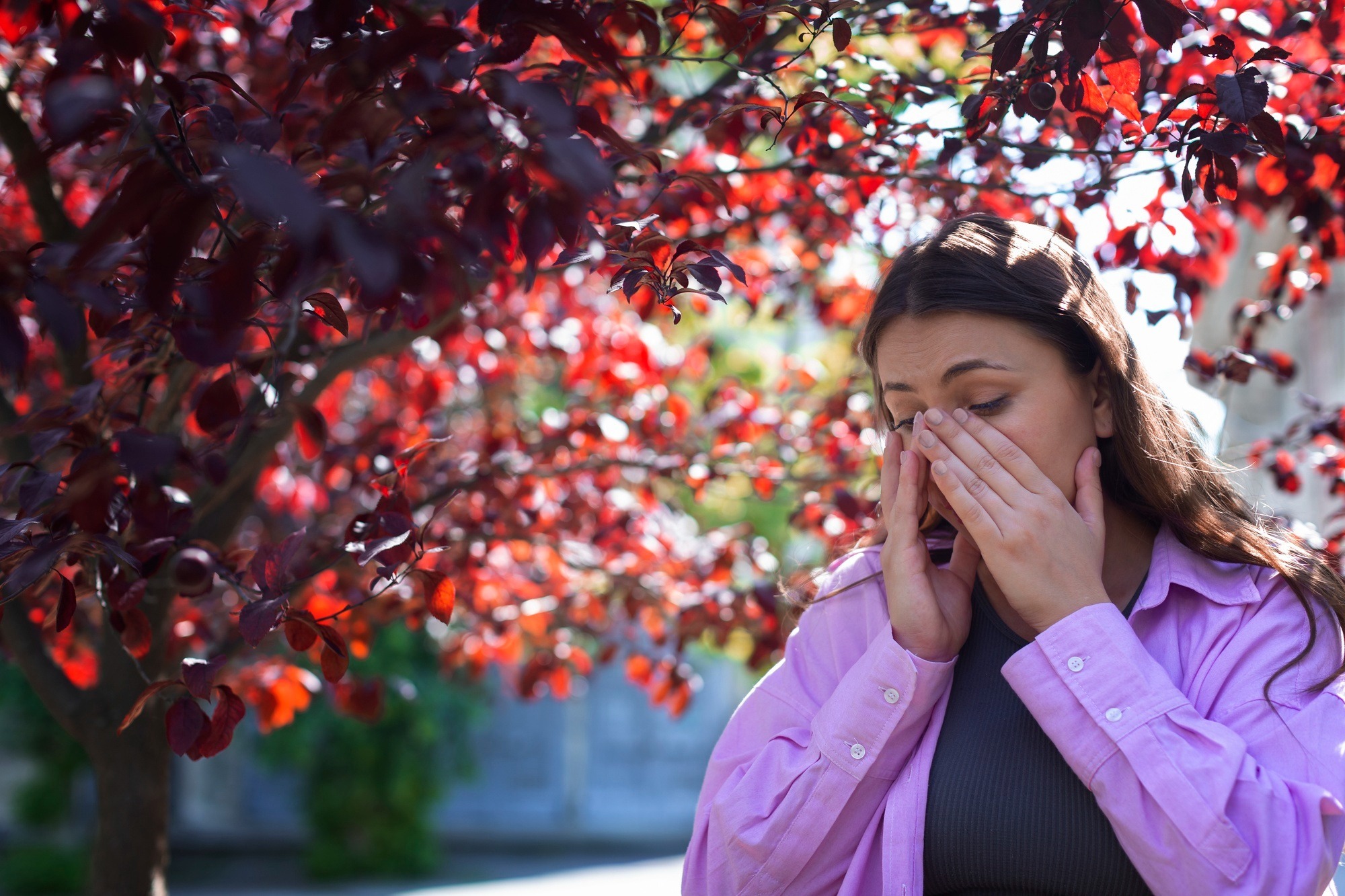 Woman running nose allergy